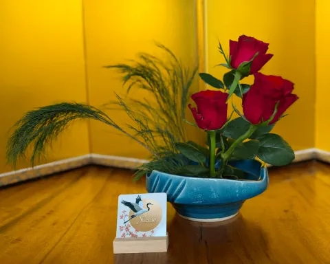 Ikebana arrangement made in a lesson